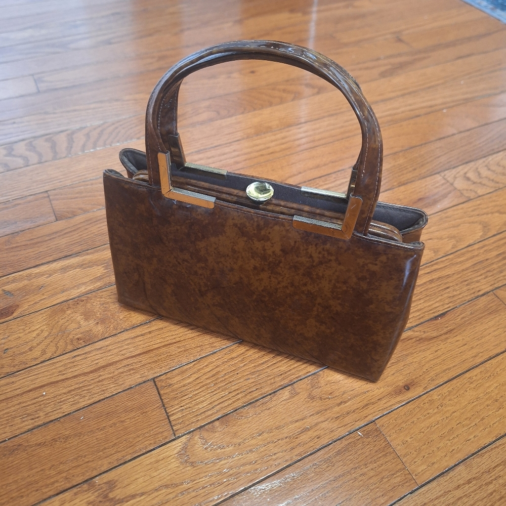 Vintage Brown Tortise Patent Purse